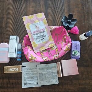 Pink Makeup Bag with Skincare and Beauty Products
